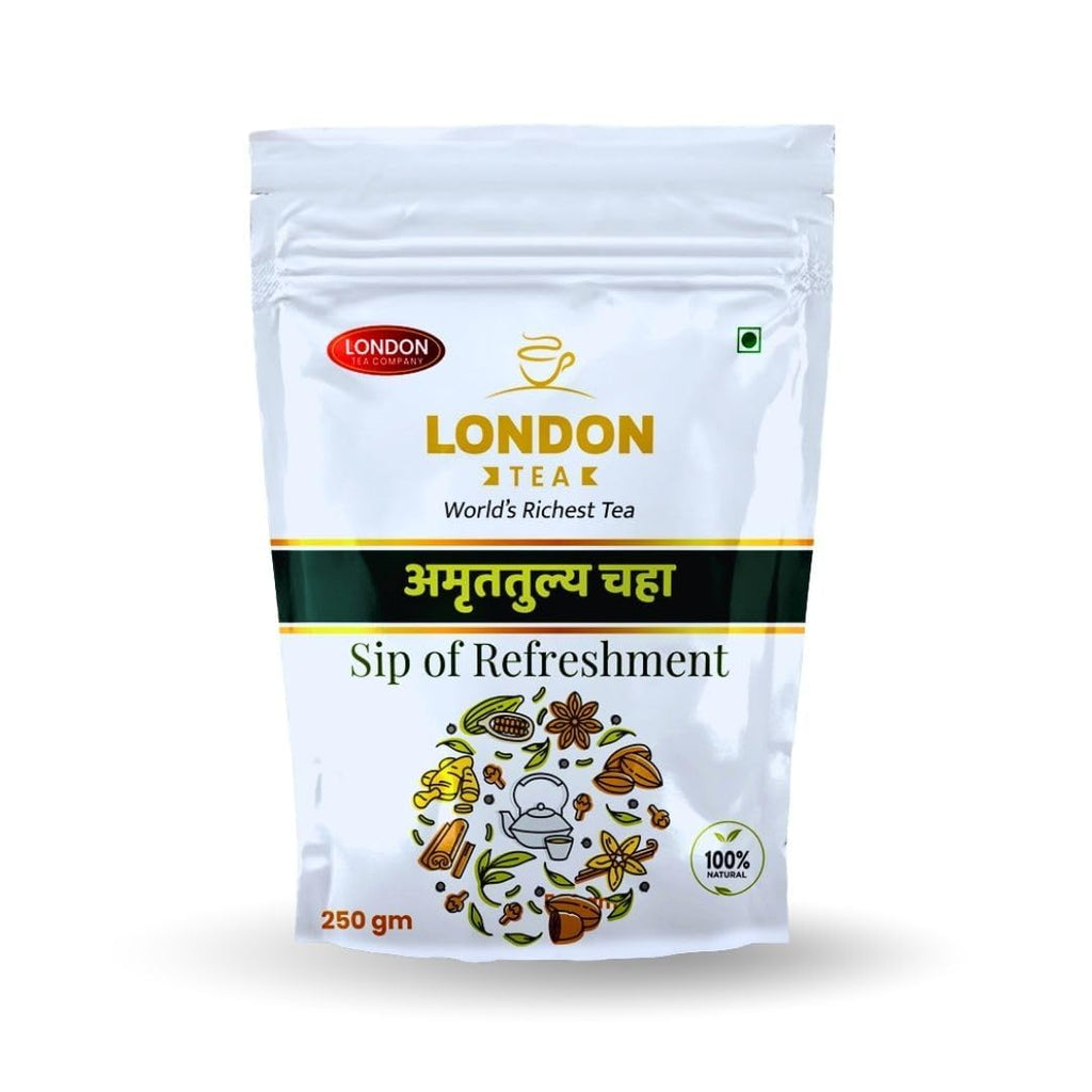 London Tea Company Premium Amruttulya Chai | 100% Natural, Kadak Assam CTC Tea With Amruttulya Masala | Strong & Aromatic Chai With 10% Extra Strong Leaves.