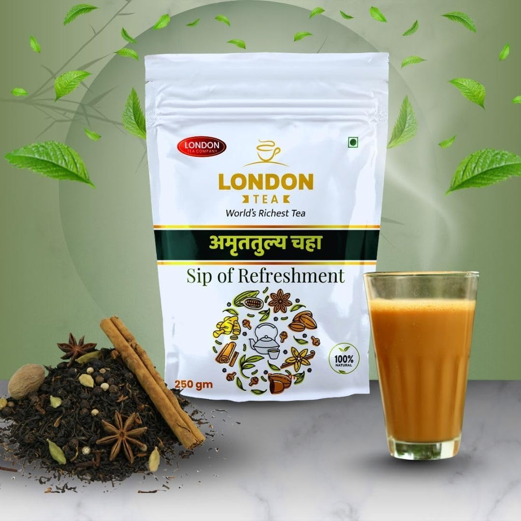 London Tea Company Premium Amruttulya Chai | 100% Natural, Kadak Assam CTC Tea With Amruttulya Masala | Strong & Aromatic Chai With 10% Extra Strong Leaves.