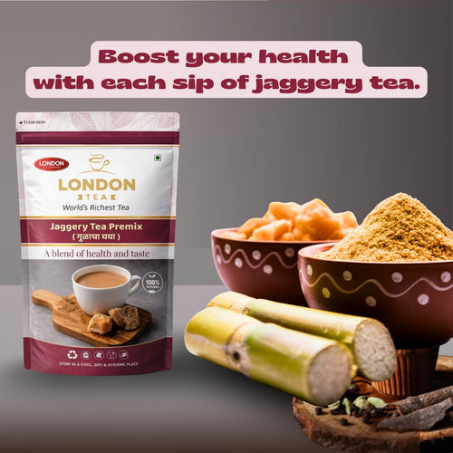 London Tea -Jaggery Masala Tea Readymix (250 g) | Just Add Milk | 3 in 1 Chai mix with Chemical-free Jaggery powder, | Masala Spices & Assam Tea | Premium Tea Masala Mix