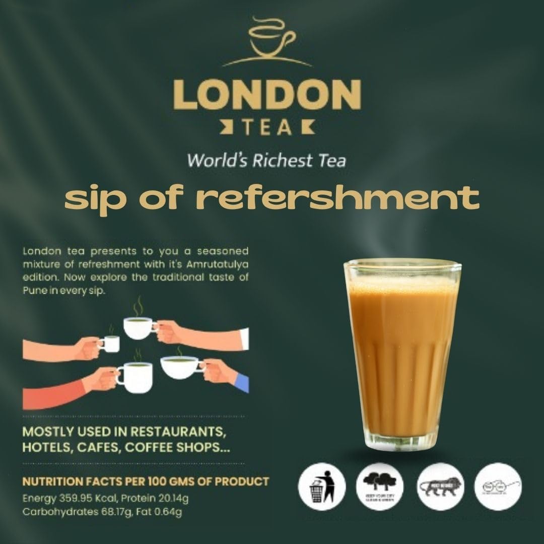London Tea Company Premium Amruttulya Chai | 100% Natural, Kadak Assam CTC Tea With Amruttulya Masala | Strong & Aromatic Chai With 10% Extra Strong Leaves.