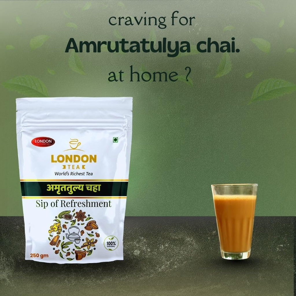 London Tea Company Premium Amruttulya Chai | 100% Natural, Kadak Assam CTC Tea With Amruttulya Masala | Strong & Aromatic Chai With 10% Extra Strong Leaves.